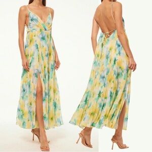 Misa Los Angeles Citron Water Color Print Backless Dress